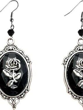 NEW Gothic Rose Earrings Crystal Cameo Dangle Earrings Statement Goth Punk